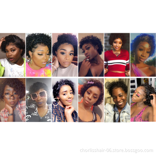 Wholesale Honey Brown Color Glueless Cheap Pixie Short Peruvian Hair Wig Kinky Curly Human Hair Lace Frontal Wig For Women